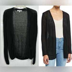 Ines De La Fressange Uniqlo Black Open Front Linen Blend Cardigan Size XS